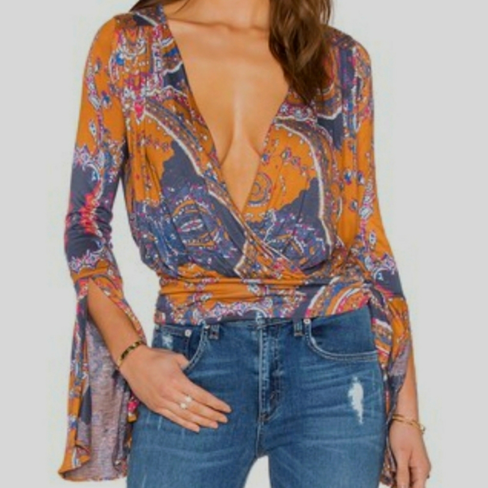Free People Fiona's Wrap Top in golden combo